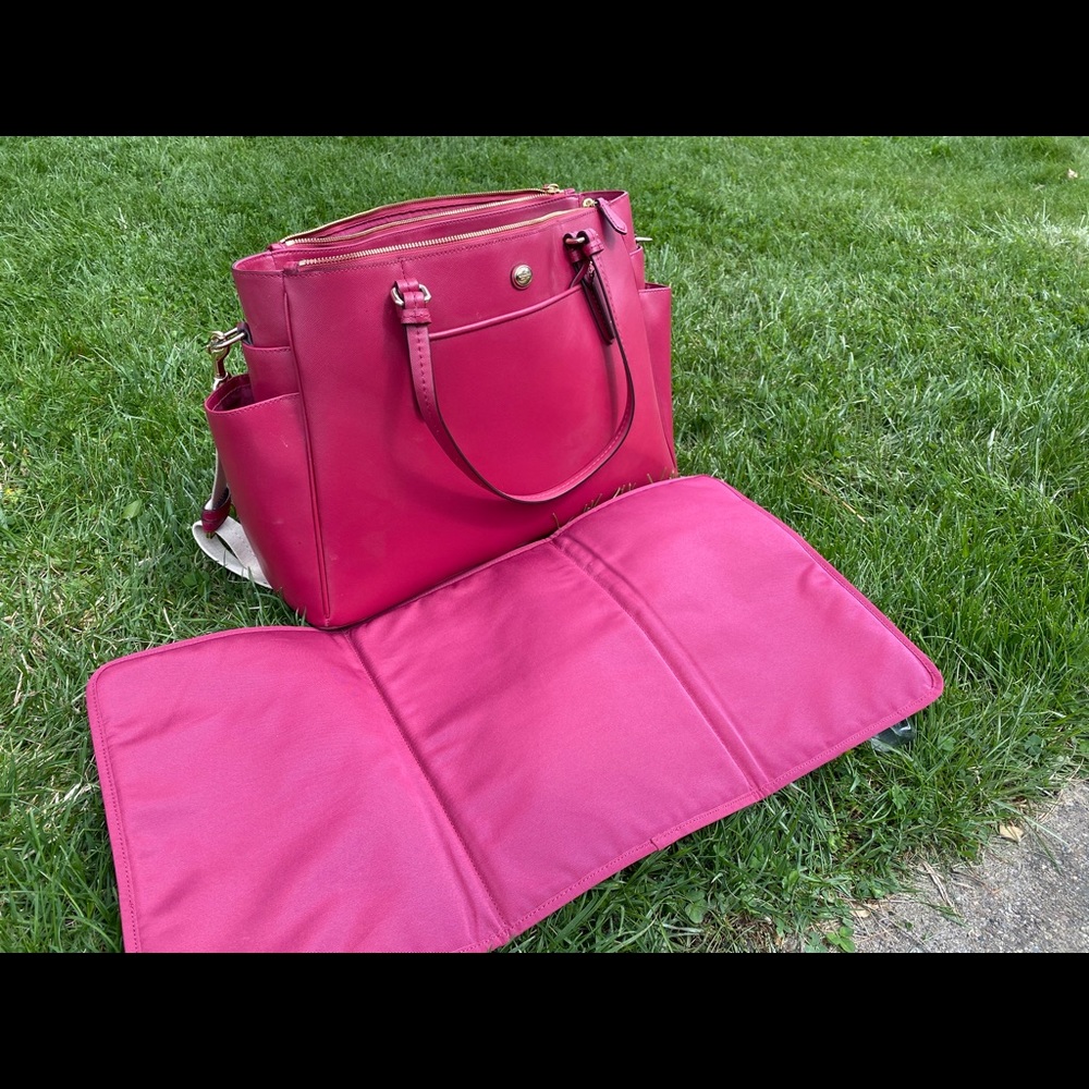 Coach Leather pink diaper bag